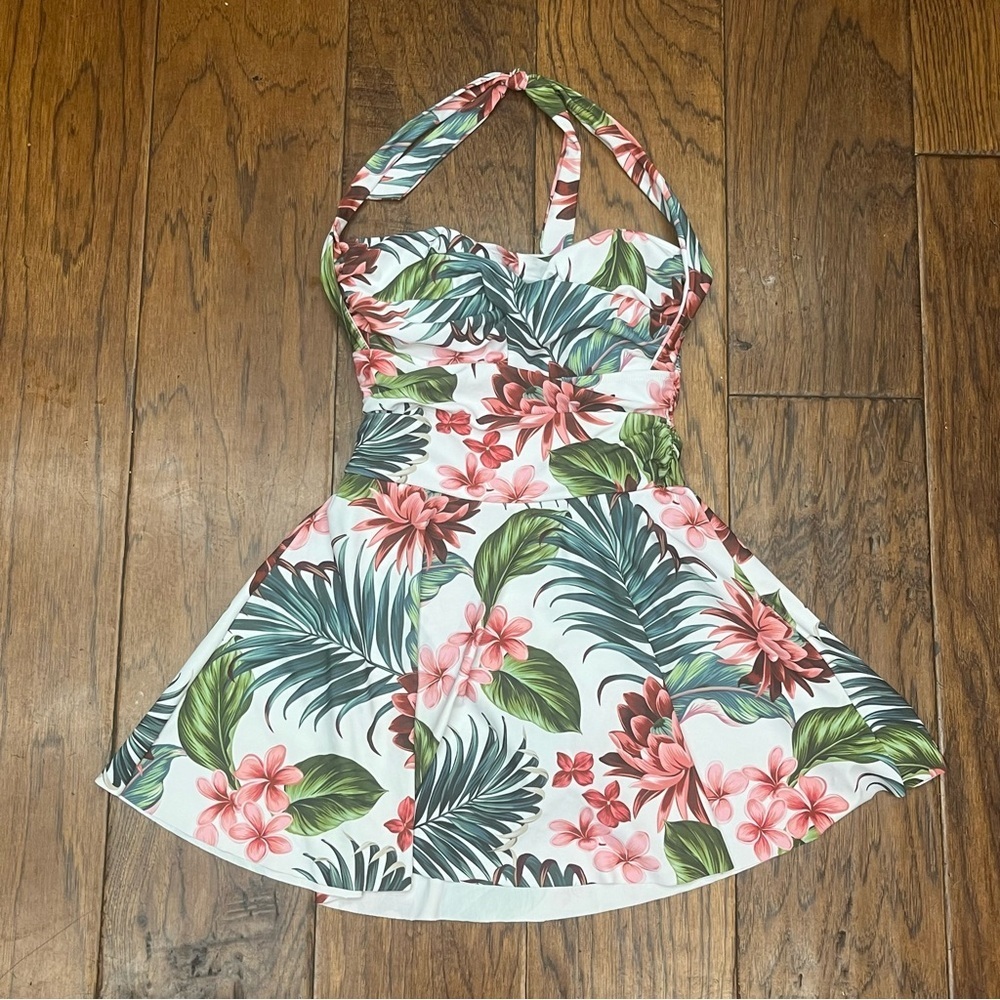 cabana club poolside glam Hawaiian vintage flora folk coquette beach swim dress